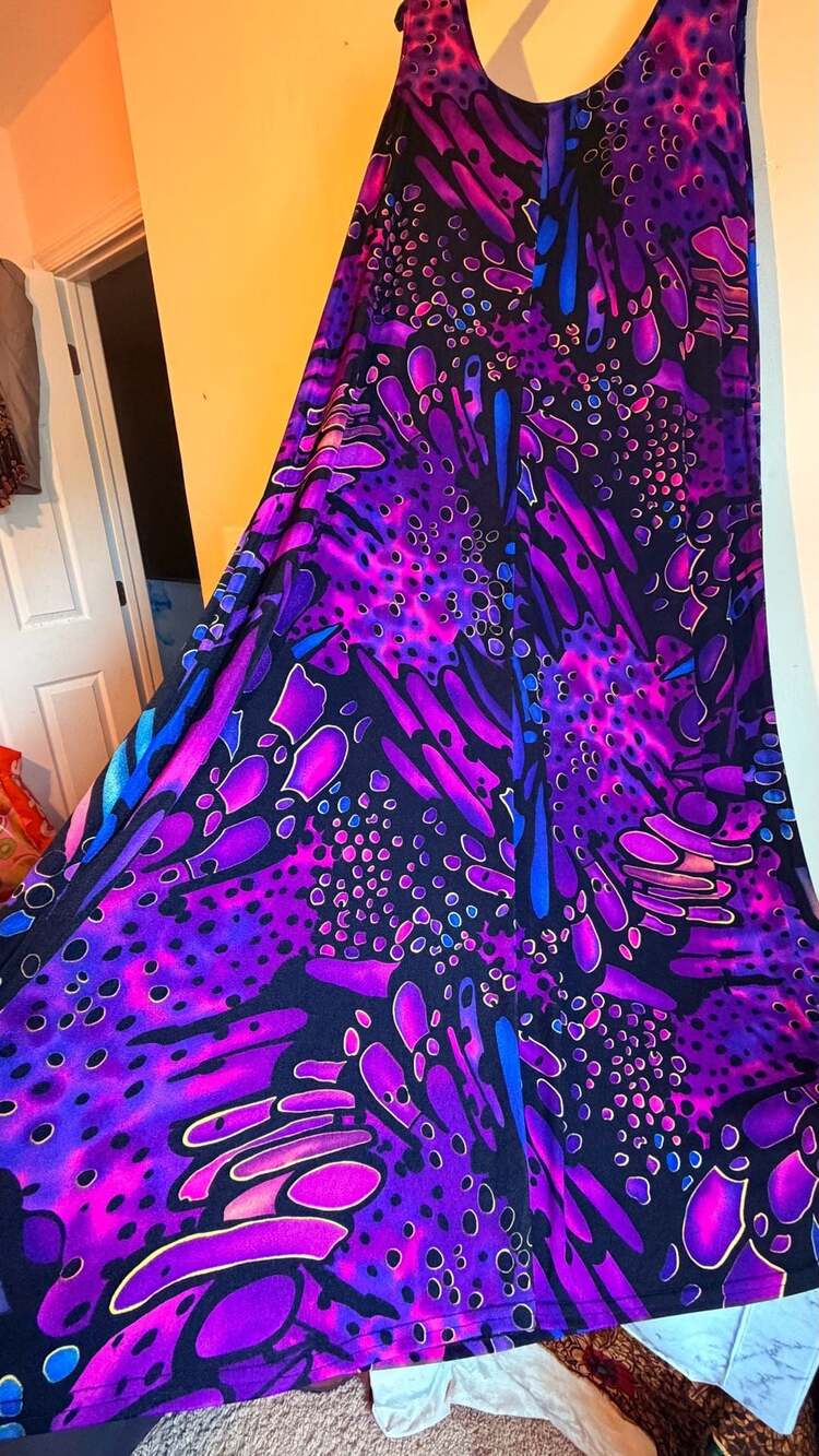 Jostar Purple Abstract Butterfly Print Slinky Knit Maxi Dress XXL